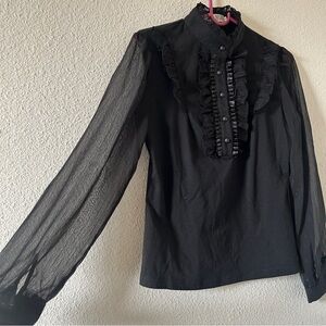 So Nice Mixed Media Preppy Academia Ruffle Party Goth Mock Neck Women’s Large